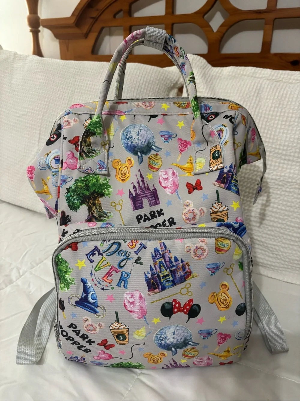 Kids Gray Theme Park Print Backpack/Diaper Bag